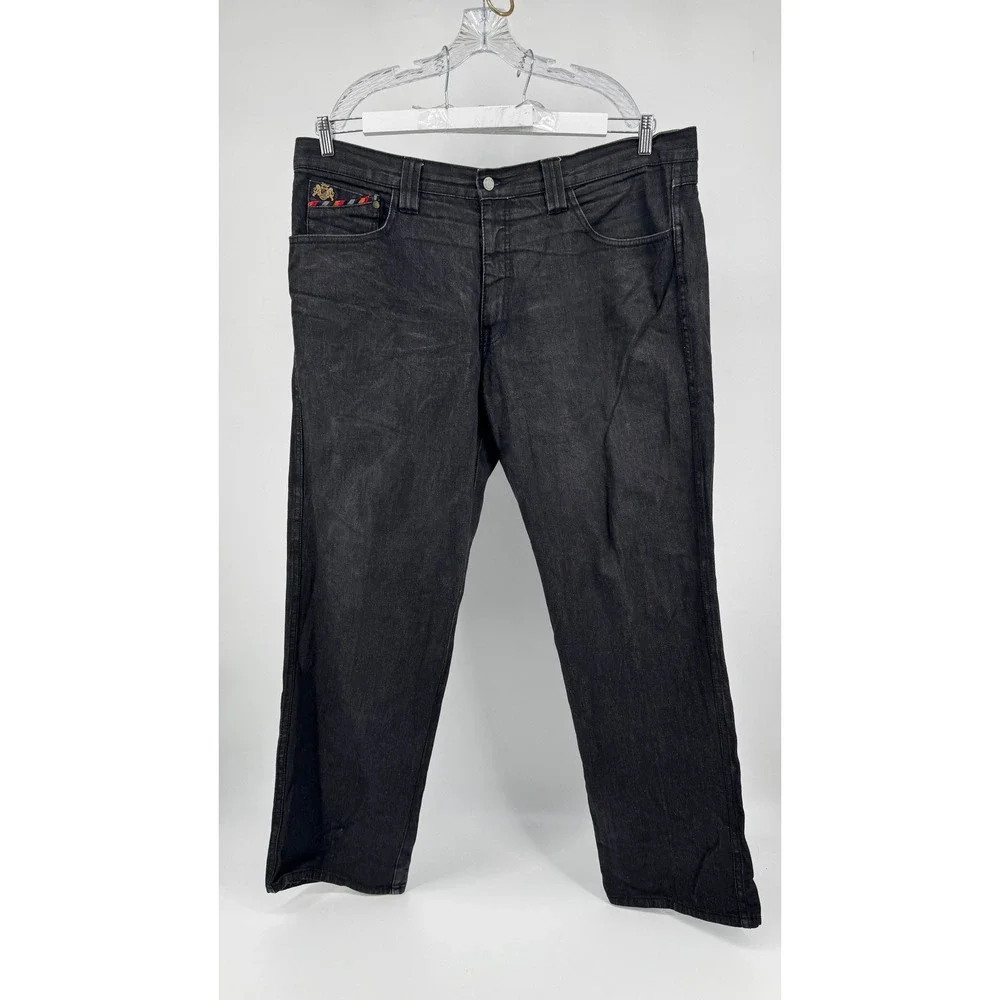Pelle Pelle Marc Buchanan Jeans Mens 44x34 Black Raw Denim Embroidered Y2K